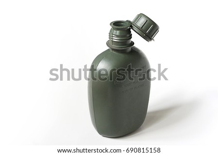 Military drinking water bottles for battle on the White Blackground.