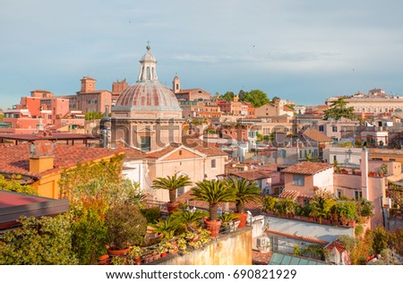 Panoramic view of Rome house and the roofs (Santa maria dei monti dome)