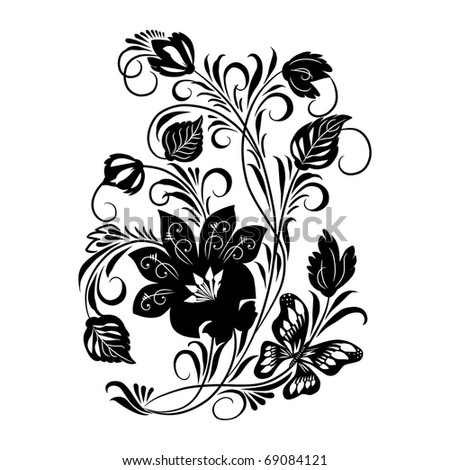 Vintage black floral ornament (isolated) eps8
