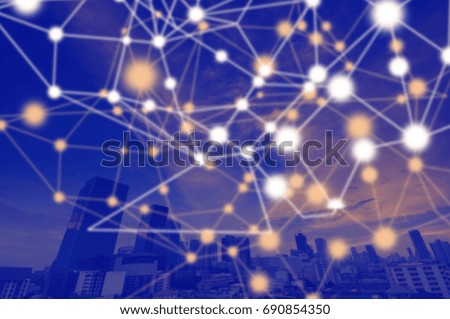 Blue abstract technology and city background.