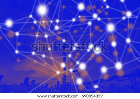 Blue abstract technology and city background.