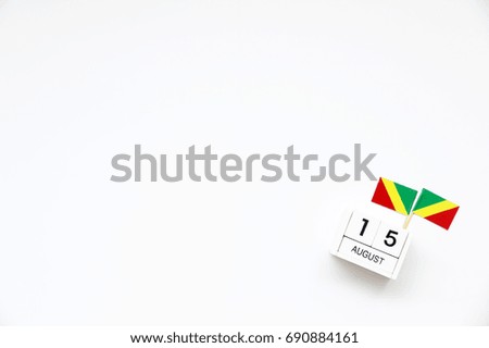 AUGUST 15 Wooden calendar Concept independence day of Republic of the Congo and Republic of the Congo national day.top view with space for your text