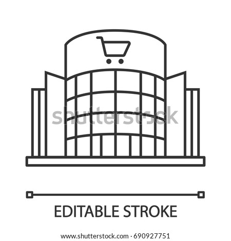Shopping centre linear icon. Mall building. Thin line illustration. Supermarket contour symbol. Vector isolated outline drawing. Editable stroke