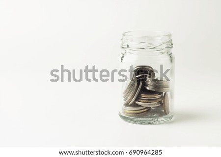 Collect money coin on white background.