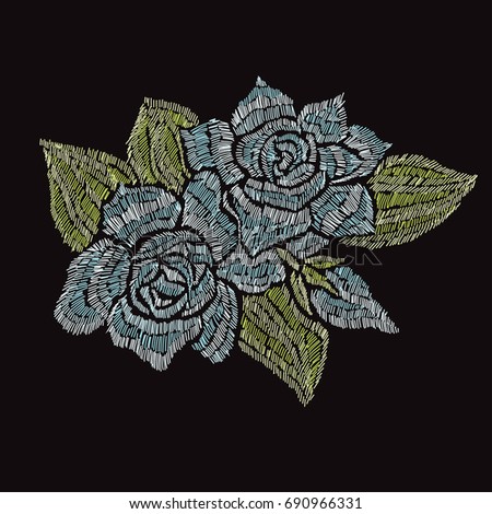 Elegant bouquet with gardenia flowers, design element. Can be used for decorations, fabrics, manufacturing, cards, invitations. Embroidery style. Editable