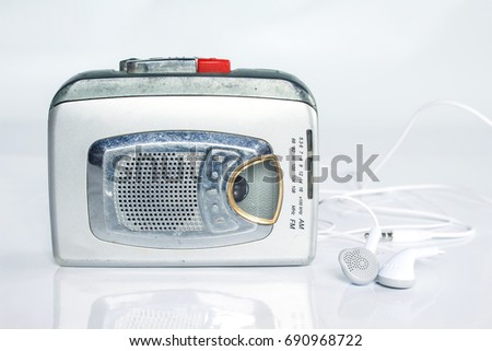 walkman and ear phone on white background.