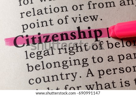 Fake Dictionary, Dictionary definition of the word citizenship. including key descriptive words. Royalty-Free Stock Photo #690991147