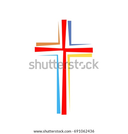 Colored Christian cross icon. Simple Christian cross on white background. Vector illustration.