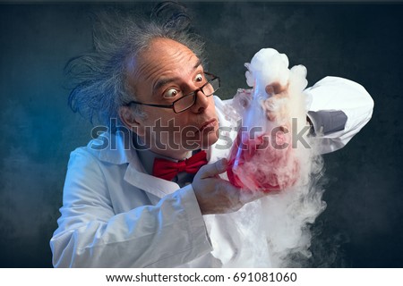 chemist crazy about his experiment smell his experiment Royalty-Free Stock Photo #691081060