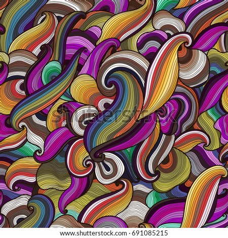 Vector abstract hand-drawn rainbow colored waves seamless pattern. Seamless pattern can be used for wallpaper, pattern fills, web page background, surface textures.