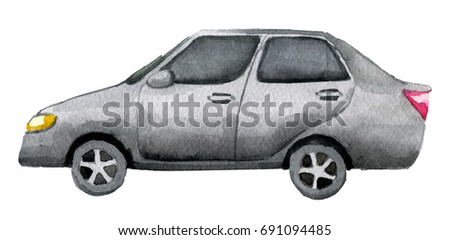 watercolor sketch of car isolated on white background