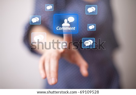 woman hand pressing COMMENT icon Royalty-Free Stock Photo #69109528