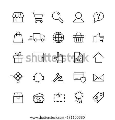 e-commerce online shopping line black 25 icons set Royalty-Free Stock Photo #691100380