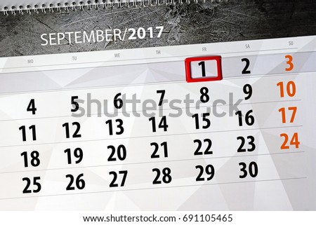 Daily calendar for september 2017 Royalty-Free Stock Photo #691105465