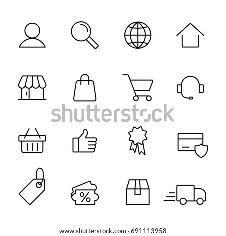 e-commerce online shopping line black 16 icons set Royalty-Free Stock Photo #691113958