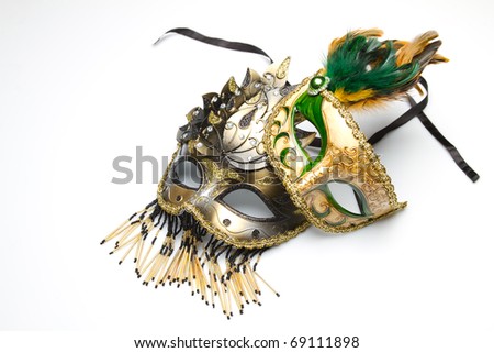 Two golden venetian mask