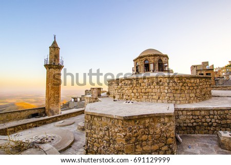 Minarets of Mardin city in South East region of Turkey country