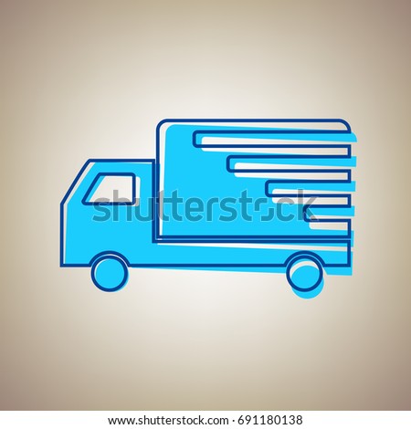 Delivery sign illustration. Vector. Sky blue icon with defected blue contour on beige background.