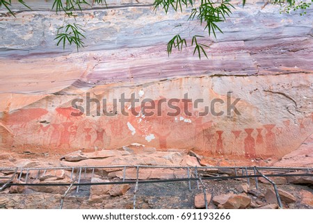 Pre-historical cave paintings over 3000 years at Pha Tam National Park, Ubon Ratchathani, Thailand