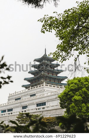Traditional palace in South Korea which has tree branch background