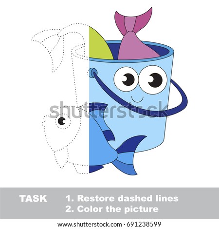 Funny Toy Fish Catch to trace and color the colorless half. Dot to dot educational game for kids.