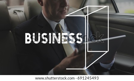 Businessman Working Using Tablet in Car Word Graphic