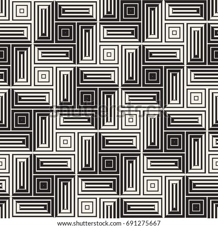 Vector Seamless Black And White Lines Pattern Abstract Background. Cross Shapes Geometric Tiling Stylish Ornament.