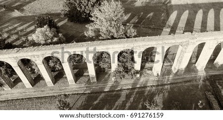 Anicent roman aqueduct, aerial view.