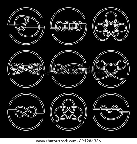 Vector Icons of Sea Knot Collection. Editable stroke design elements for seafood restaurant menu. Set of logotypes templates for climbing, rope access, yacht club and insurance firm.