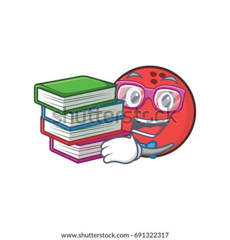 Student bowling ball character cartoon with book