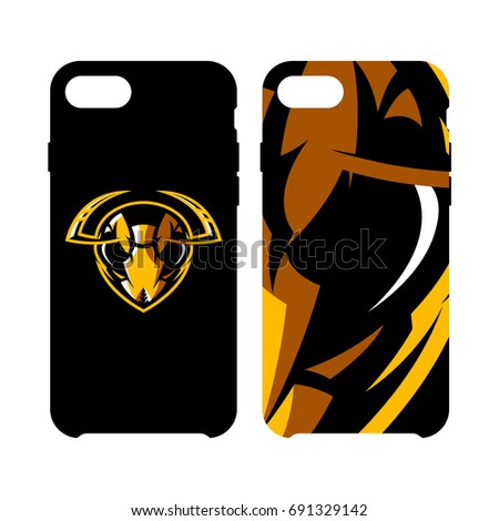 Furious hornet head athletic club vector logo concept isolated on smart phone case. Modern sport team mascot badge design. Premium quality wild insect emblem cell phone cover illustration.