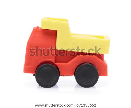 Rubber eraser red car isolated on white background