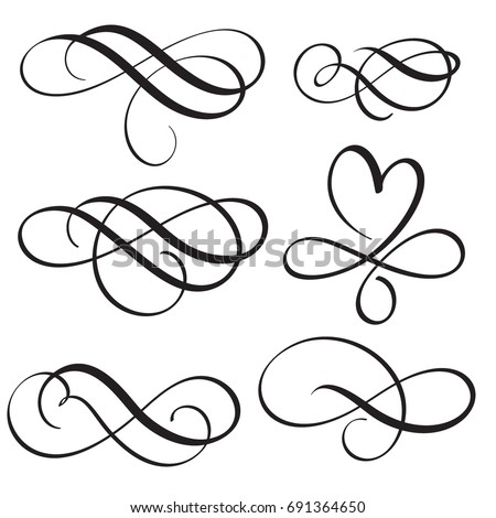 set of vintage flourish decorative art calligraphy whorls for text. Vector illustration EPS10