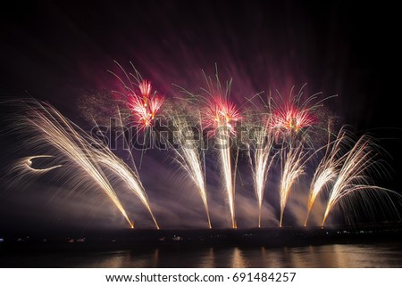 Fireworks in Colombinas feast in Huelva, Andalusia, Spain. Conmemorates the departure of the  first voyage of Christopher Columbus  in 1492 when reached the New World