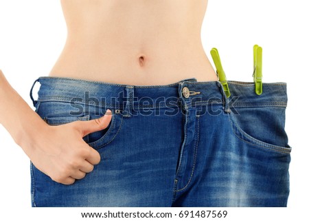 Slim Body of Young Woman with Perfect Healthy Digestive Tract Work. White Background.
