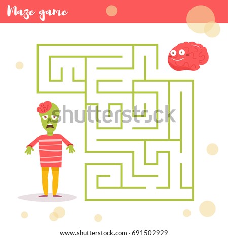 Children's labyrinth. Vector. Cartoon. Isolated. Flat. Illustration for children.  Zombies with brains