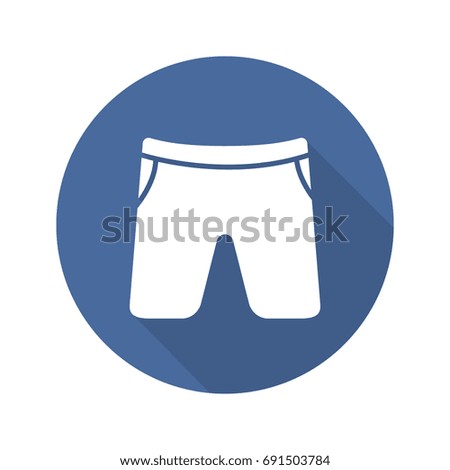 Swimming trunks flat design long shadow glyph icon. Sport shorts. Vector silhouette illustration