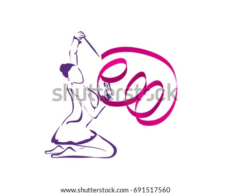 Passionate Sports Athlete In Action Logo - Artistic Ribbon Rhythmic Gymnastic