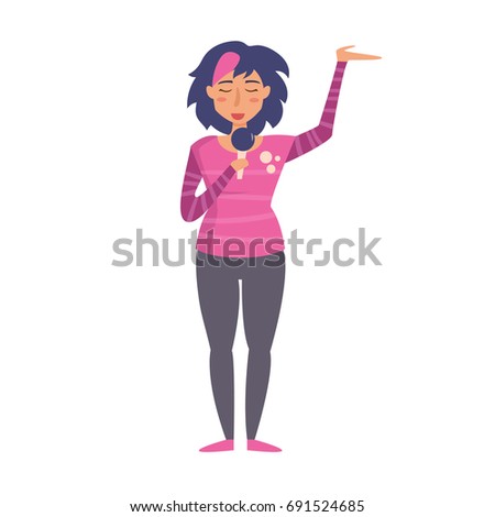 Musical style. Vector. Cartoon. Isolated art on white background. Flat. Emo girl sing
