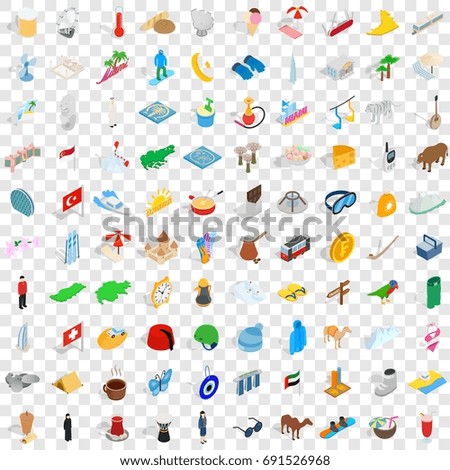 100 vacation icons set in isometric 3d style for any design vector illustration