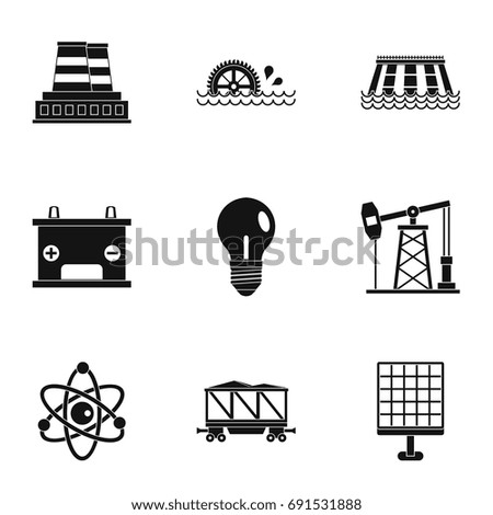 Energy icon set. Simple style set of 9 energy sources vector icons for web isolated on white background