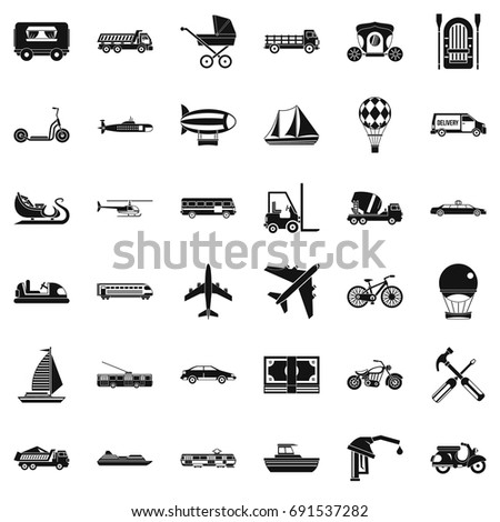 Flying transport icons set. Simple style of 36 flying transport vector icons for web isolated on white background