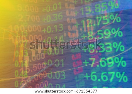 Stock market graph analysis. Stock market data on LED display on laptop screen for finance and economic. Business graph background.