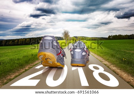Street with shoes and year 2018