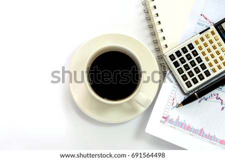 Coffee with calculator and notepad concept for working