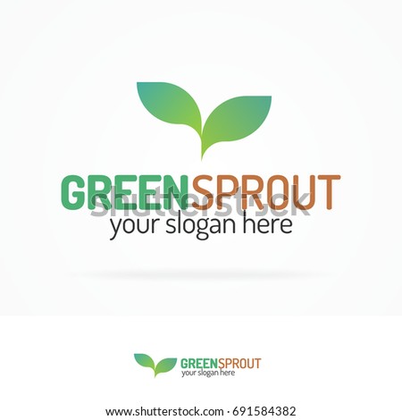 Green sprout logo set with silhouette leaves modern color style for your eco company, agriculture, nature firm, ecology, healthy organic and farm fresh food etc.