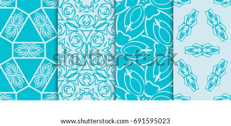 set of 4 geometric seamless pattern. vector illustration. for fabric print, wallpaper. blue color