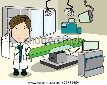 Doctor with smile and a file on the background of hospital ward.vector design.