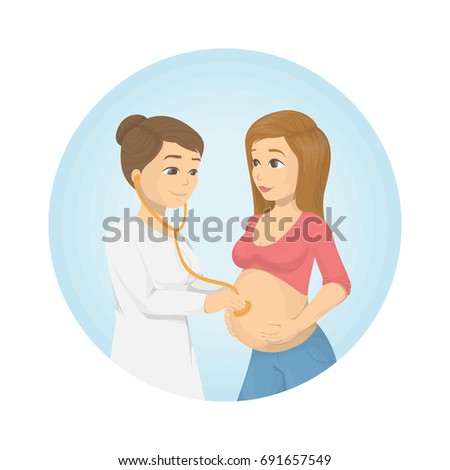 Woman and gynecologist. Doctor examines pregnant woman.