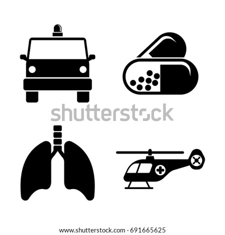 Medicine. Simple Related Vector Icons Set for Video, Mobile Apps, Web Sites, Print Projects and Your Design. Black Flat Illustration on White Background.